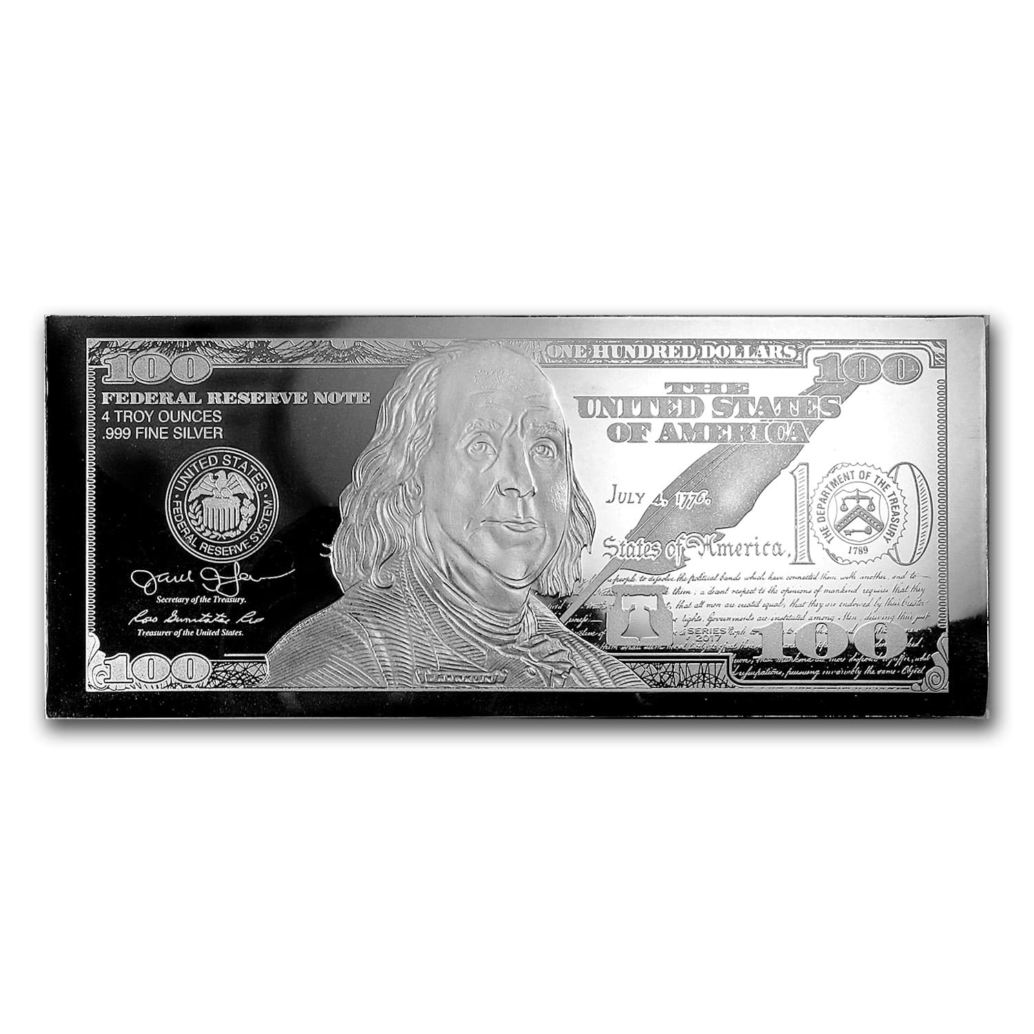 4 oz Silver Bar - 2017 $100 Bill (w/Box & COA) | eBay